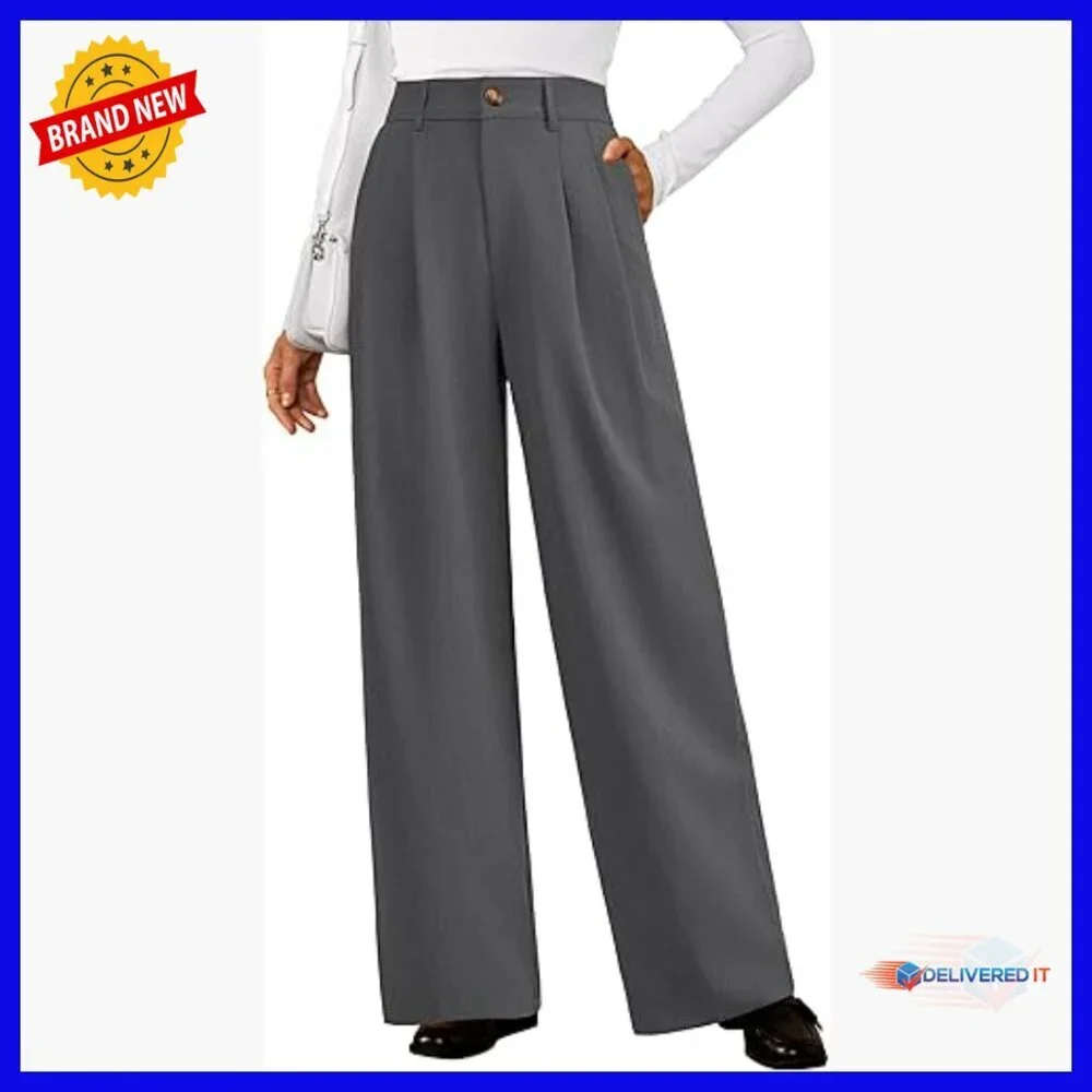Lightweight Wool Blend Straight Leg Pants Elastic Waist Business Casual